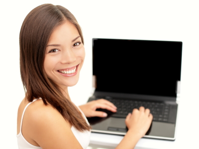 laptop woman happy